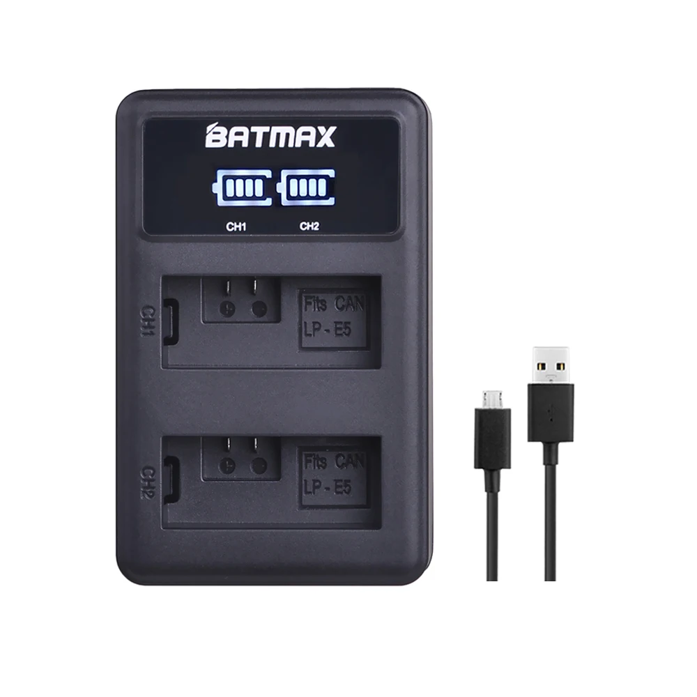 Фото Аккумулятор для фотоаппарата Batmax 1500 мАч LP-E5 LPE5 + двойное зарядное устройство со светодиодной подсветкой USB для Canon EOS Rebel XS, Rebel T1i, Rebel XSi,1000D,500D,450D №4