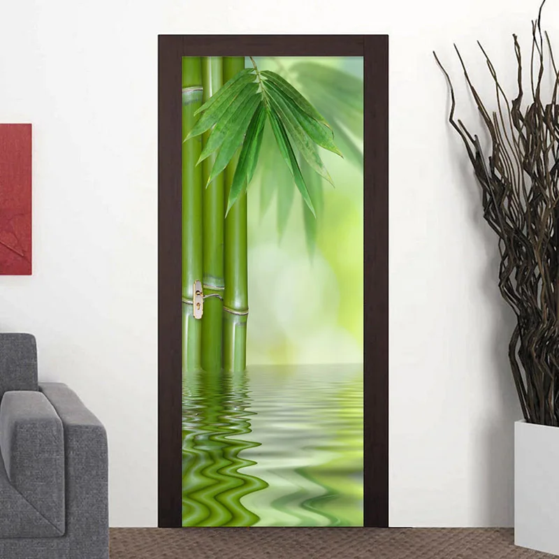 2 шт./компл. креативные DIY 3D наклейки на дверь в китайском стиле зеленые бамбуковые обои для гостиной домашний декор плакат виниловая роспись