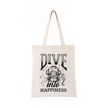 Женские складные сумки для покупок, парусиновая сумка с принтом для дайвинга, карман для женщин, Экологичная Повседневная наплечная сумка, сумки для девочек