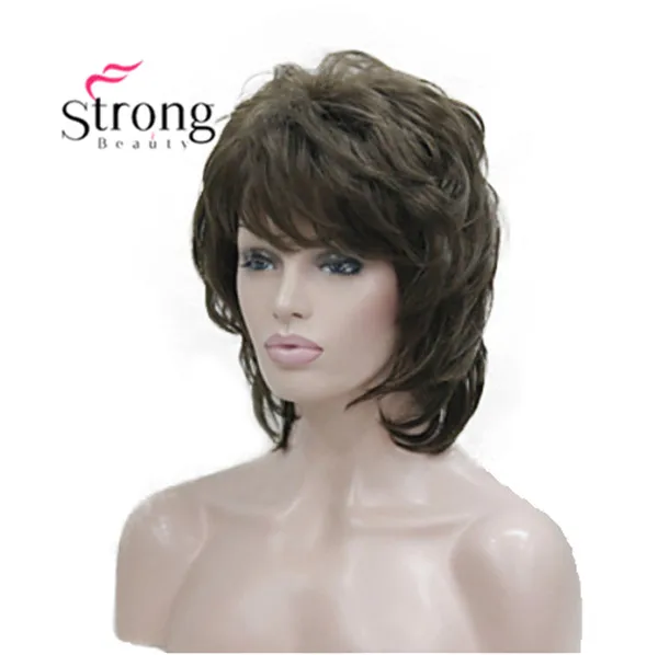 E-3008 #8 new light chestnut brown medium length cascaded layers synthetic hair women s full wig (1)