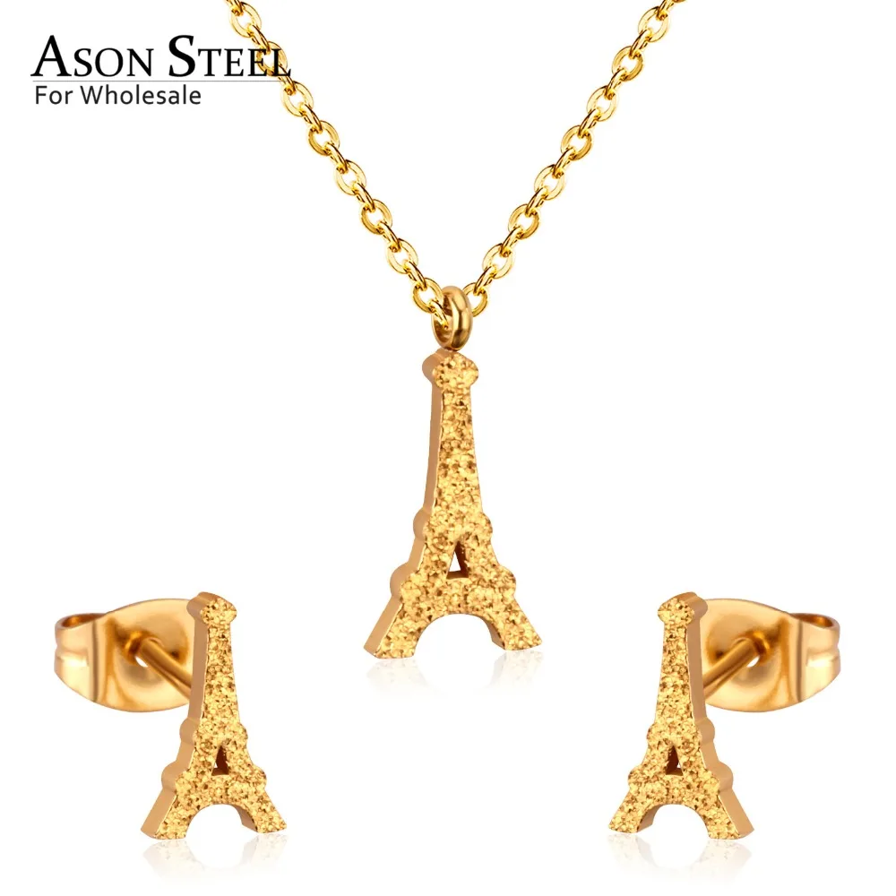 ASONSTEEL 5 Sets/Lot Classic Eiffel Tower Necklaces And Earrings