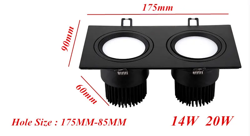 Яркий квадратный Встраиваемый светодиодный светильник с регулируемой яркостью, квадратный светильник 7 Вт, 10 Вт, 14 Вт, 20 Вт, черный светодиодный светильник, потолочный светильник, AC 110 В, 220 В