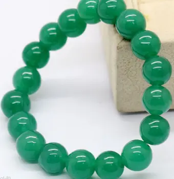 

100% Natural Jadeite Round Beads Bangle Bracelet 10mm Green >Dongguan girl Store free shipping