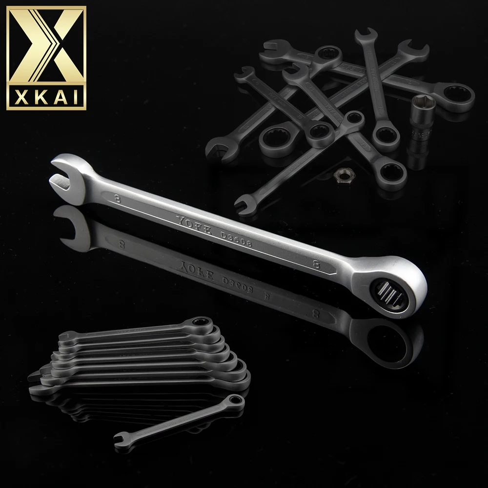 XKAI мм 8 мм трещотка гаечный ключ комбинированный ключ набор ключей трещотка инструмент для скейта Шестерня кольцо ключ трещотка ручка хром