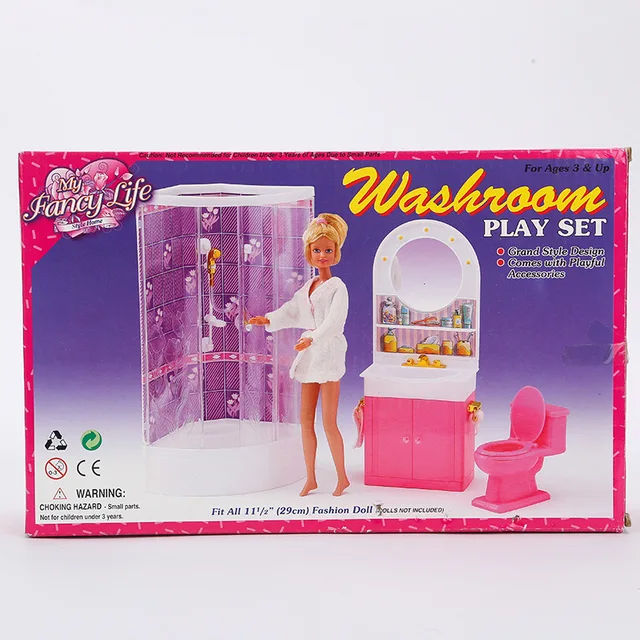 Case For Barbie Doll Accessories Bathroom Furniture Compositions Case For Barbie Doll Accessories Bathroom Furniture Compositions Containing Shower Toilet And Other Grooming Table
