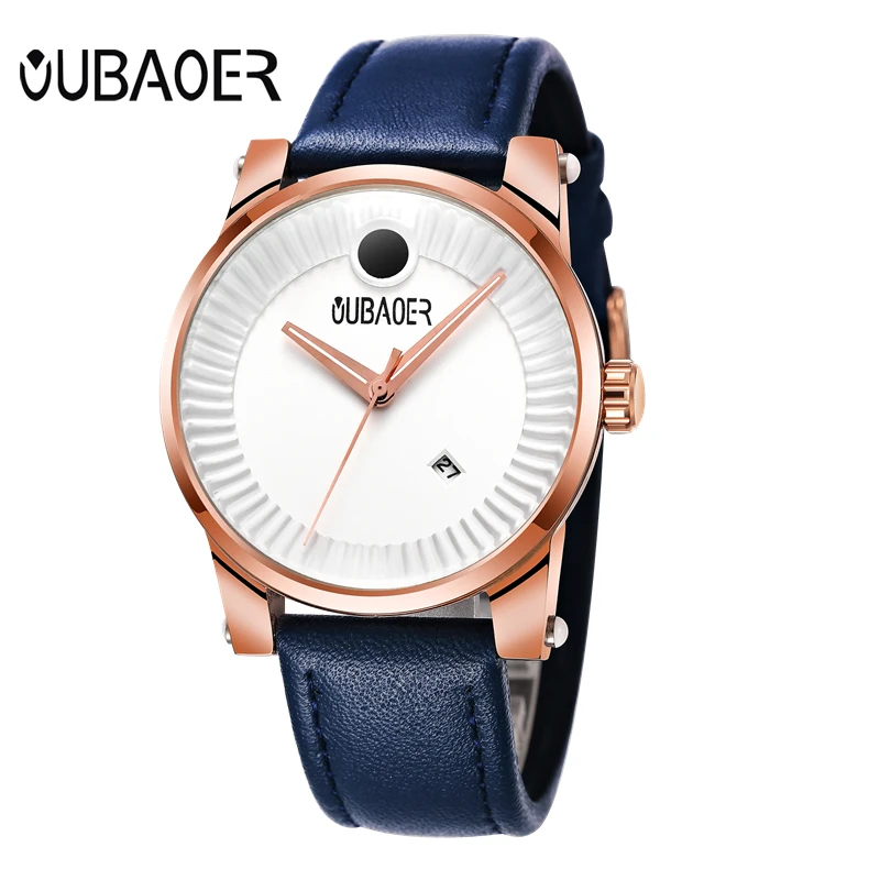 

OUBAOER Quartz Mens Watch Fashion Leather Band Auto Date Watches Man Casual Wristwatches Montre Homme Horloges Mannen OB2020