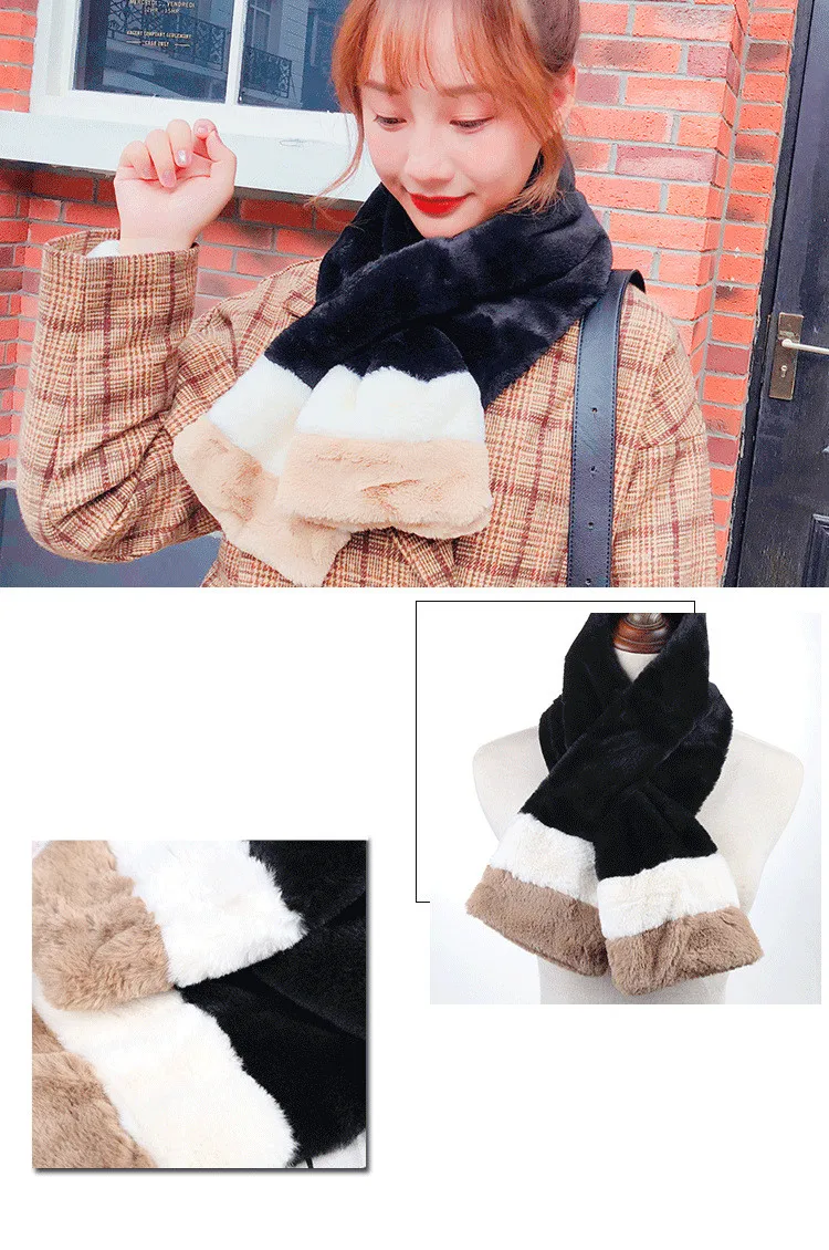  New Plush Scarf Bib Women Korean Version Of Autumn And Winter Imitation Rabbit Fur Collar Female Thick Warm Collar Scarf SN45 (8)