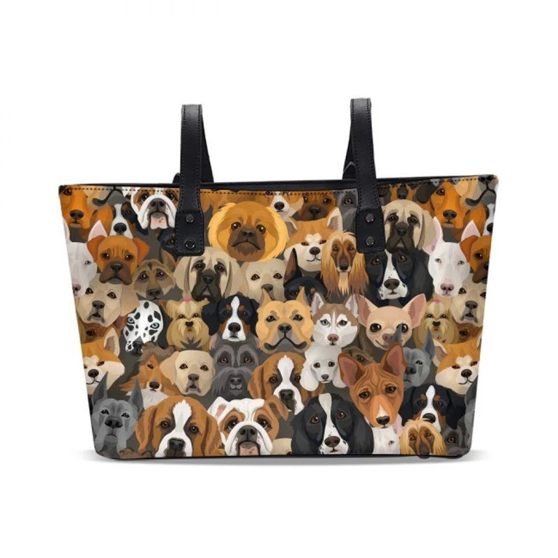 

2019 Luxury Women Handbag High Quality PU Leather Top-handle Tote Elegant Female Dogs Prints Shoulder Bags Casual Bolsa Feminina