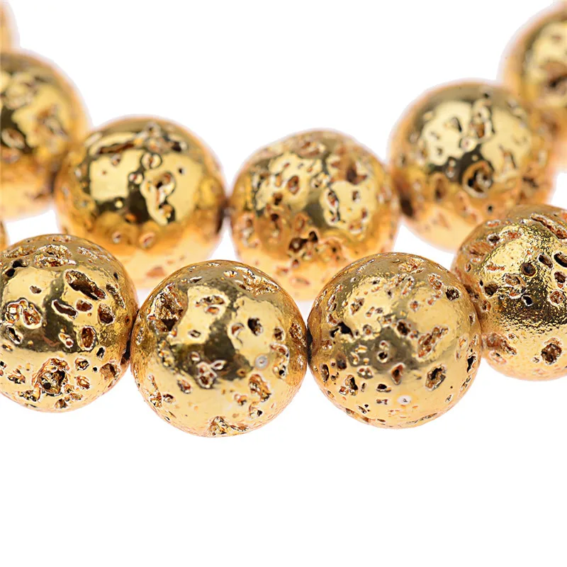 

OIQUEI Gold Lava Natural Stone Beads 4mm 6mm 8mm 10mm Round Spacer Loose Beads For DIY Necklace Bracelet Jewelry Making