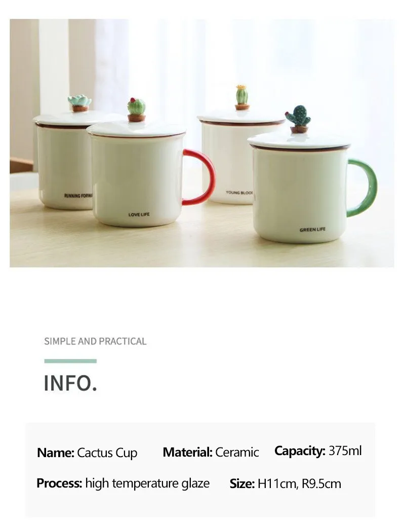 HOMIE Fun Plant cactus cup With lid and spoon cup Coffee Mug Large Capacity 400ml Mugs creative Drinkware Coffee Tea Cups Gifts01