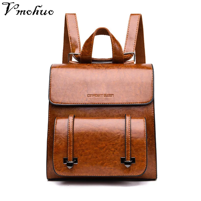 

VMOHUO Brand Retro Back Pack Bags Vintage PU Leather Backpack Women School Bags For Teenagers Girls Luxury Female Backpacks 2019