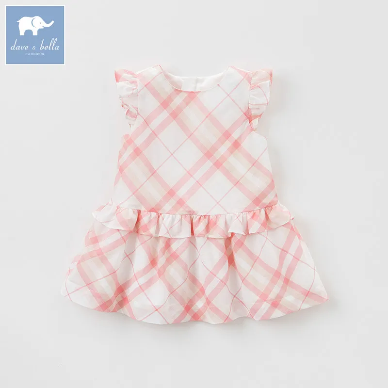 

Dave bella summer baby girls pink plaid dress children Lolita lovely sleeveless clothes toddler infant costumes DB7211