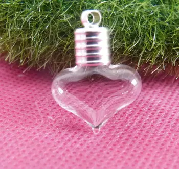 

50set/lot ---6mm Tiny heart shape clear glass wishing bottle rice vial with rubber with cap( need glue) for DIY accessories