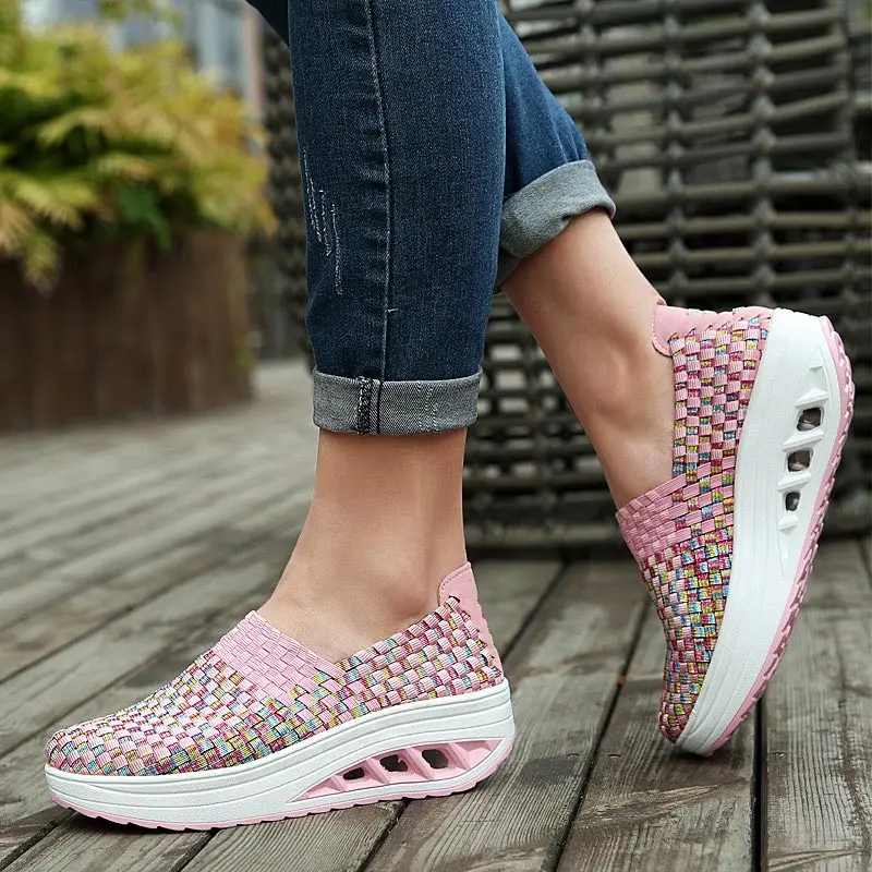 pink Женские Сникеры на платформе без шнуровки; женская обувь для бега; спортивная обувь; женская розовая обувь для похудения; A-251 для фитнеса - Цвет: pink