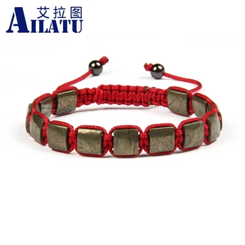 

Ailatu Wholesale 10pcs/lot 8x8mm Natural Retro Iron Ore Round Stone Cube Square Macrame bracelet for Cool Men's Christmas Gift