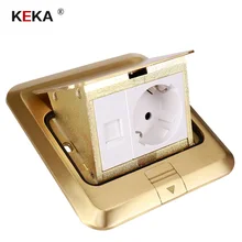 KEKA floor socket EU Plug power socket all bronze gold panel pop socket with rj45 computer Outlet Waterproof embedded ground RU the new plug in the whole copper waterproof floor socket ground socket damping buffer audio and video to plug