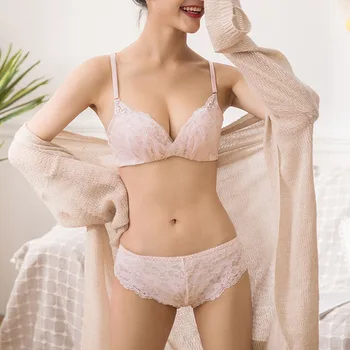 

Japan Brand Brassiere Sexy Lace Women Underwear Set Chiffon Comfortable Sleep Lingerie 1/2 Cup Wire-Free Push Up Bra Brief Sets