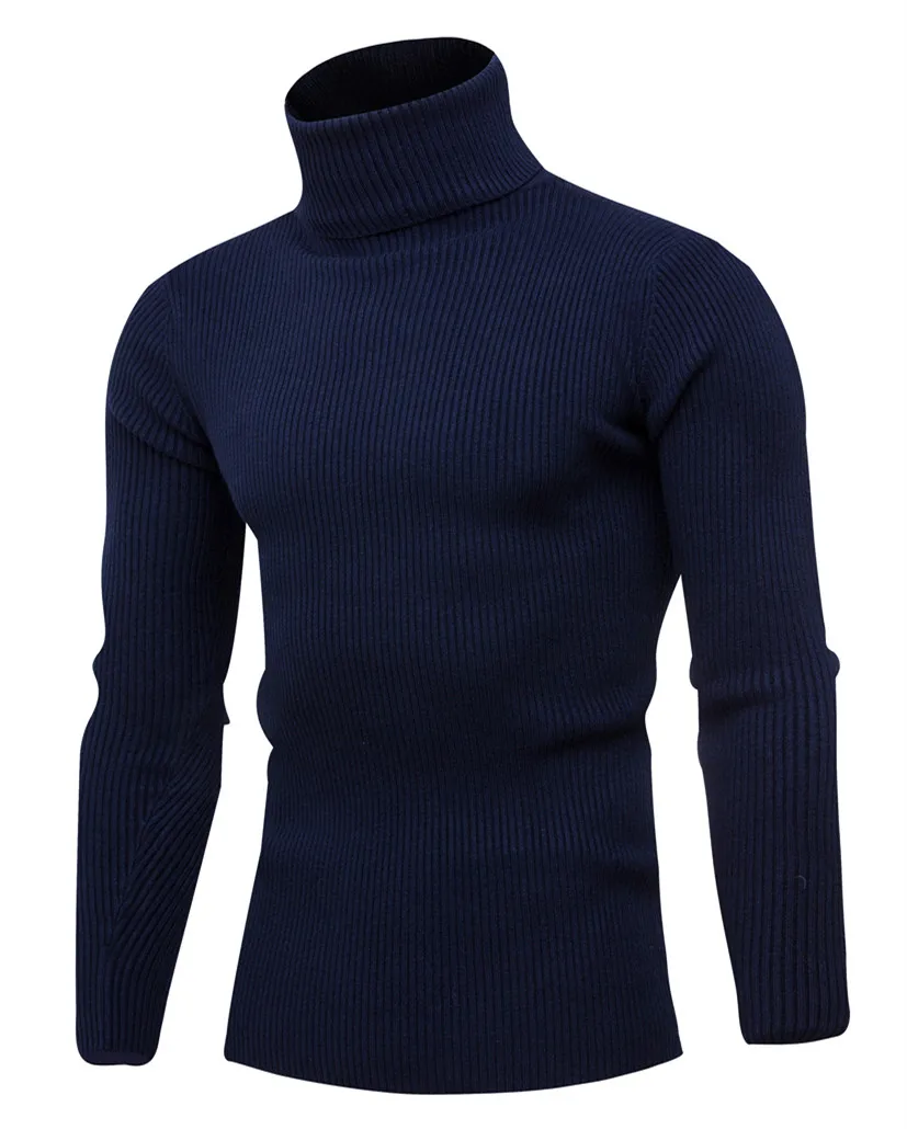 Осень-зима Для Мужчин's Повседневное с высокой горловиной вязаный свитер/Для мужчин однотонный Цвет длинный рукав водолазка; свитер
