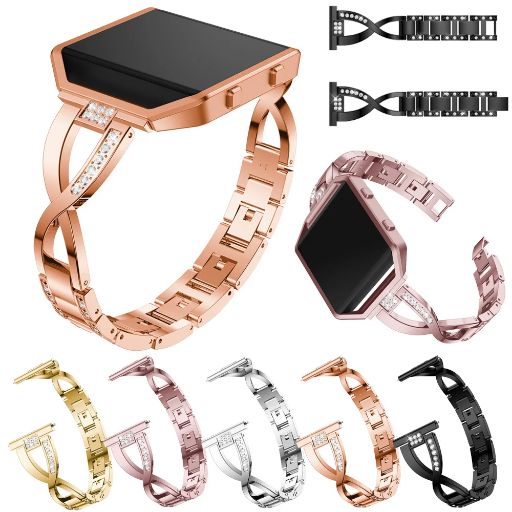 

Stainless Steel Watch Band Strap For Fitbit Blaze Replacement WristBand Strap With Metal Frame Case Type X Rhinestone Bracelet