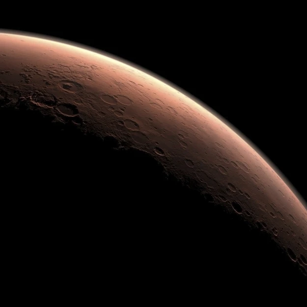 Illustration depicting part of Mars at the boundary between darkness and daylight Poster Print (17 x 11)