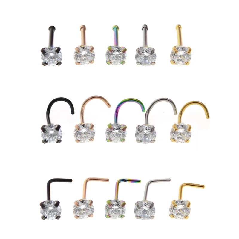 1Pc 1.5 2mm 2.5mm 20G Zircon Nose Stud Steptum Nose Studs Hooks Bar Pin Nose Rings Body Piercing Stainless Steel Jewellery - Image 2