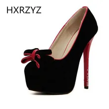 Brand HXRZYZ spring/autumn fashion butterfly-knot platform 14cm super high heels crystal thin heel pumps black red shoes women