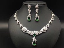 2017 NEW FASHION,Retro microinlay Flower vine green zircon bride necklace earring set,wedding bride party dress banquet jewelry