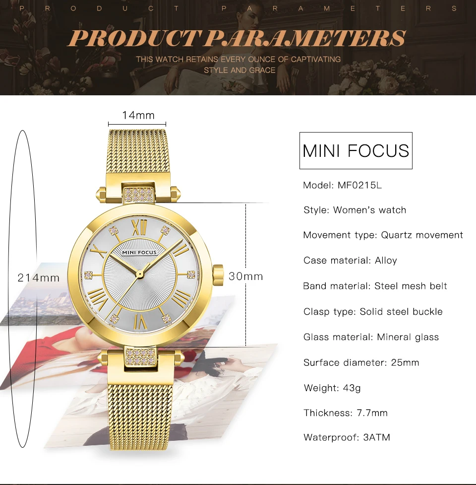 Мини фокус кварцевый механизм Высокое качество 30 мм для женщин сетка из нержавеющей стали розовое золото водонепроницаемые женские часы дропшиппинг подарок