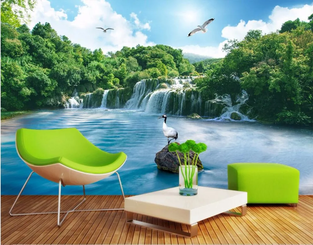 

Custom mural photo 3d room wallpaper Forest waterfall scenery home decoration painting 3d wall murals wallpaper for walls 3 d