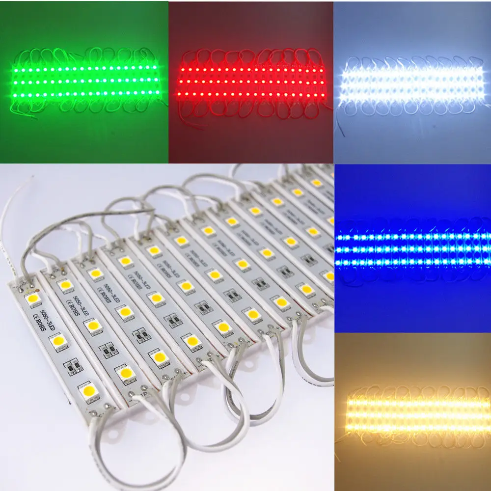 

20pcs/Lot DC12V SMD 5050 3 LED Modules Green/Red/Blue/RGB/White/Warm White IP65 Waterproof