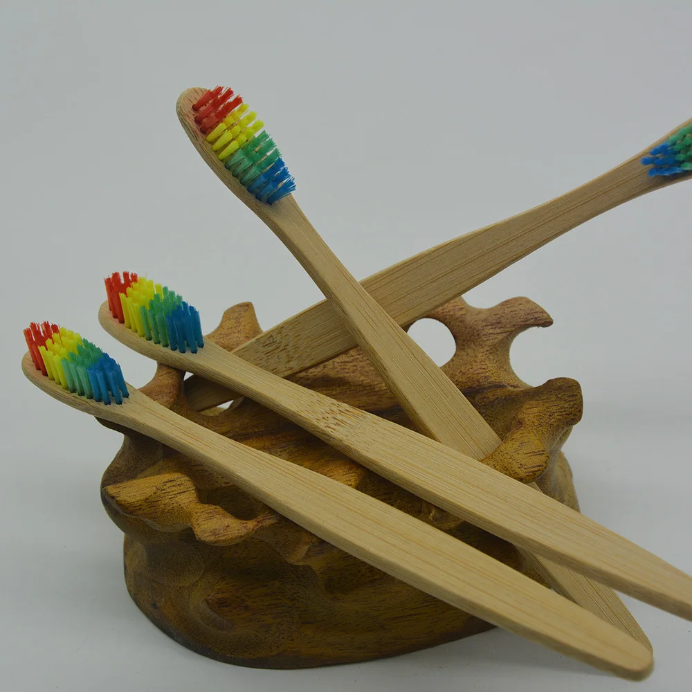 HBZGTLAD 1 pcs Wooden Rainbow Bamboo Toothbrush Oral Care Soft Bristle