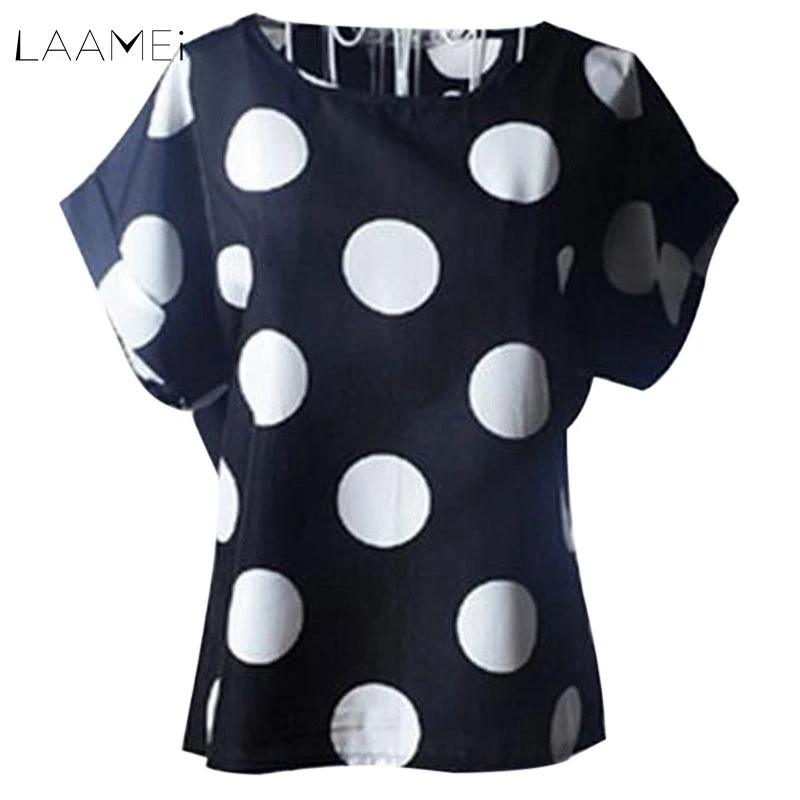 

Laamei 2018 New Casual Women Printed Blouse Shirt Batwing Shirt Short-sleeved Chiffon Blusas Femininas Ladies Summer Tee Shirt