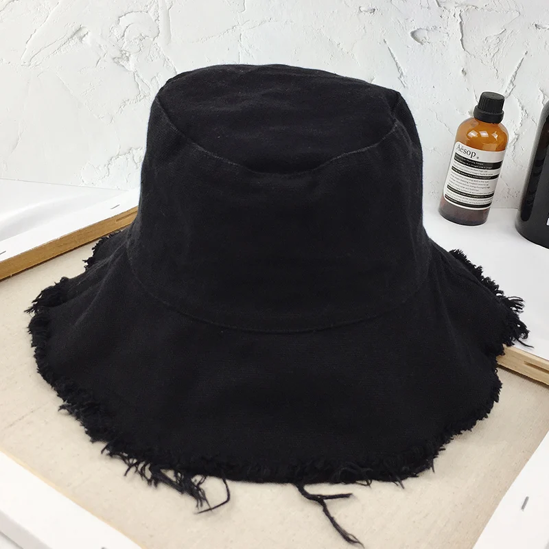 

DeePom Bucket Hat Women Men Summer Fishing Hats Girls Casual Fishermen Cap Washed Denim Tassel Brim Kpop Hip Hop Bucket Hat