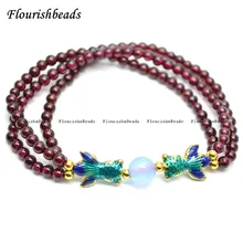 Много строк природный гранат круглые бусины двойная Золотая рыбка животное металлический Шарм-Браслет Модные женские ювелирные изделия