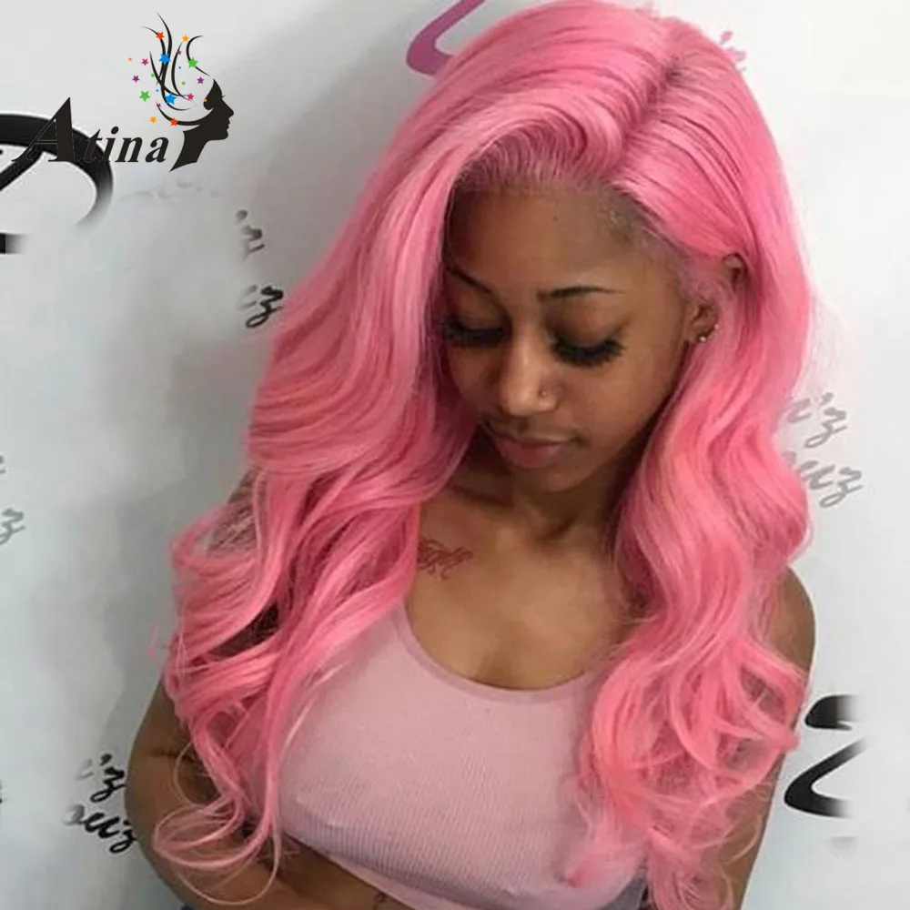 150% Density Pink Full Lace Wig Human Hair With Baby Hair ...