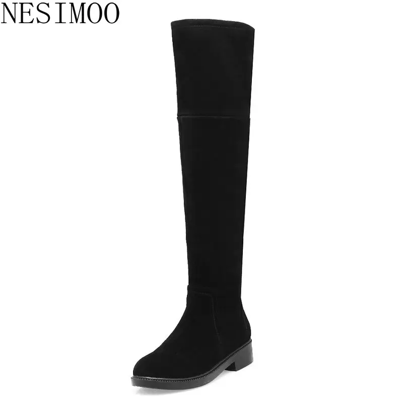 

NESIMOO 2019 Fashion Women Genuine Leather Square Low Heel Round Toe Simple Fashion Solid All Match Ladies Shoes Size 34-39