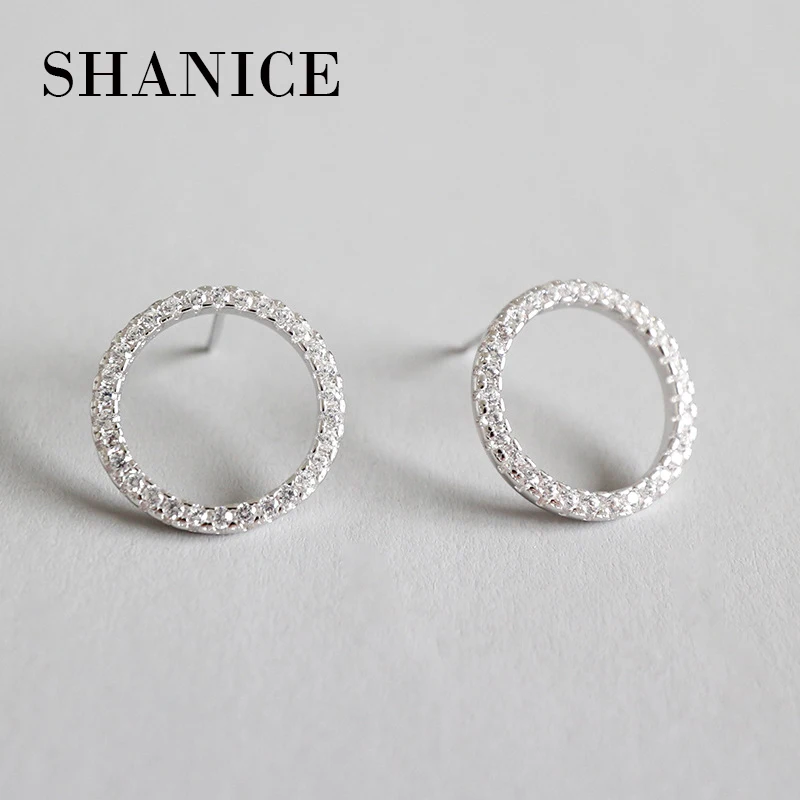 

SHANICE 925 Sterling Silver Earrings Geometric Hollow Round Stud Earrings For Women With Cubic Zirconia Sterling-silver-jewellry