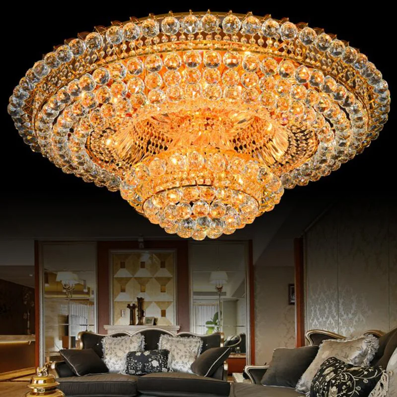 

Living room crystal lamp round atmospheric chandeliers European Hall ceiling lamp led lamp remote luxury hotel headlights led