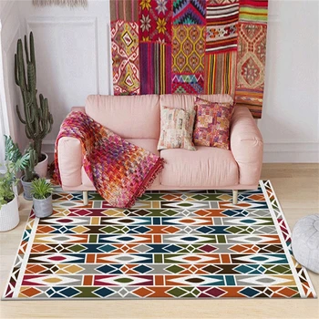 

Bohemian Abstract Colorful Geometric Carpets Living Room Area Rugs Modern European Coffee Table Mat Bedroom Bedside Floor Carpet