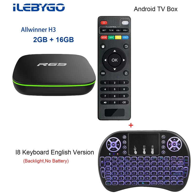 ILebygo Smart ТВ коробка R69 Android 7,1 ТВ Box Allwinner H3 Quad-Core 2,4G Wi-Fi Декодер каналов кабельного телевидения 1080 P HD movie 1 GB 8 GB Media player - Цвет: 2GB 16GB-I8B