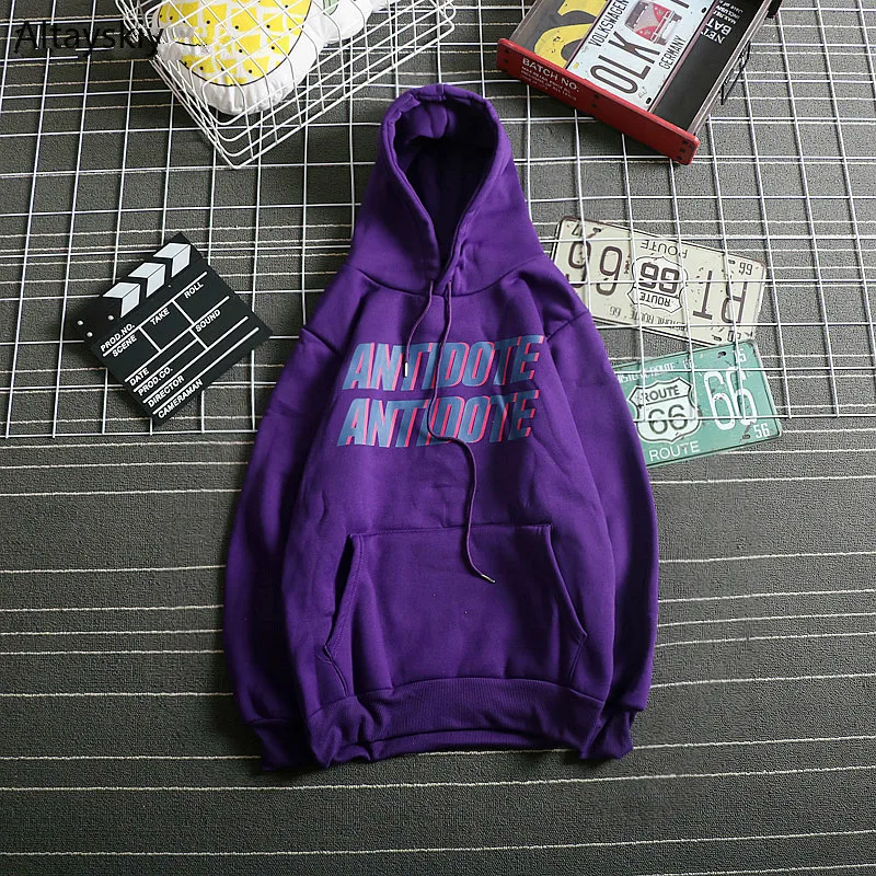 

Hoodies Women All-match New Sweatshirt Female Korean Long Sleeve Pocket Simple Harajuku Letter Print Hooded Trendy Plus Velvet
