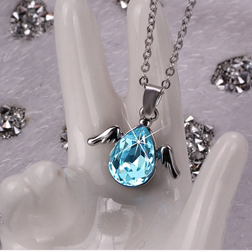 

1pc Women Angel Wing Pendant Necklace Waterdrop Bridal Crystal Wedding Jewelry