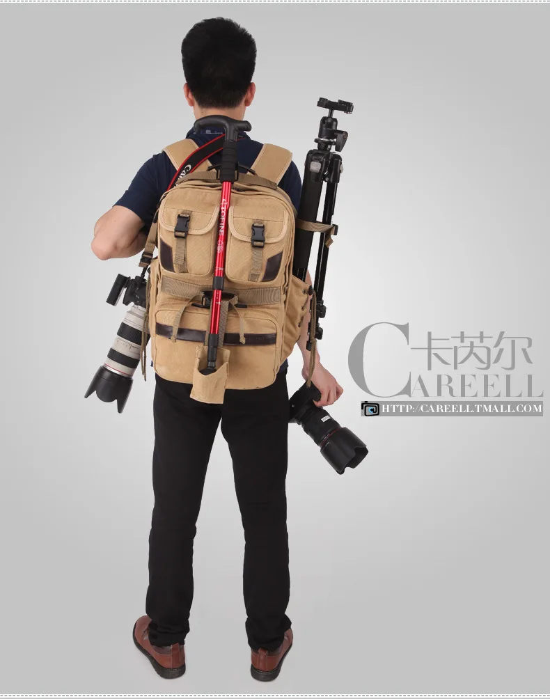 CAREELL холст цифровой большой DSLR камеры сумка Профессиональный Kamera Путешествия Фото двойной плечо рюкзак сумка для Nikon Canon sony