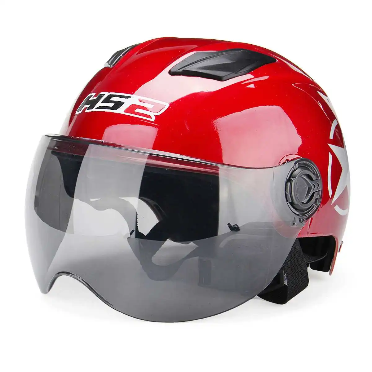 Мотоциклетный шлем с полуоткрытым лицом, электрический велосипедный шлем, анти-УФ, двойные защитные козырьки объектива, очки, скутер, мотоцикл, мото, велосипедный шлем - Цвет: Красный