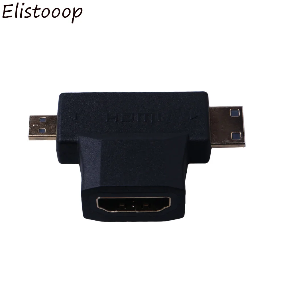 Elistooop 3 в 1 Micro HDMI/ Mini HDMI штекер 4 гнездовой кабель адаптер HD 1080P сплиттер разъем 90