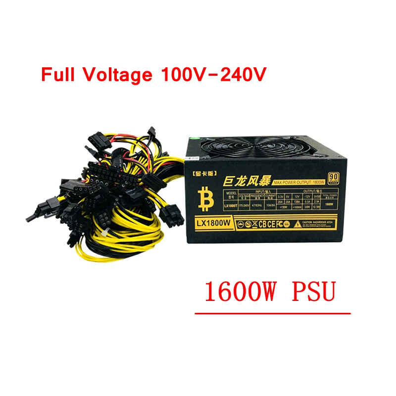 PC امدادات الطاقة 1600 واط ATX عامل منجم مصدر آلة استخراج المعادن PSU 6 بطاقة جرافيكس GPU ETH مينر 100-240 فولت ل RX470 480 570 GTX1060 1080