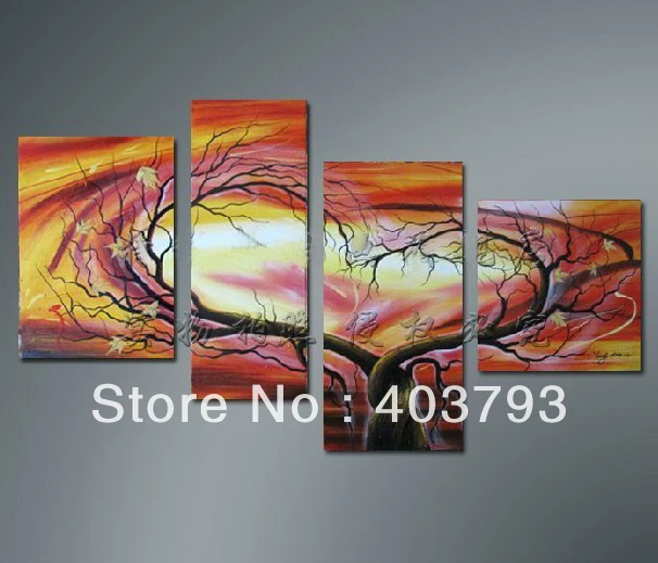 

modern abstract fashion oil painting on canvas Huage wall art 4panels beautiful heart tree free shipping