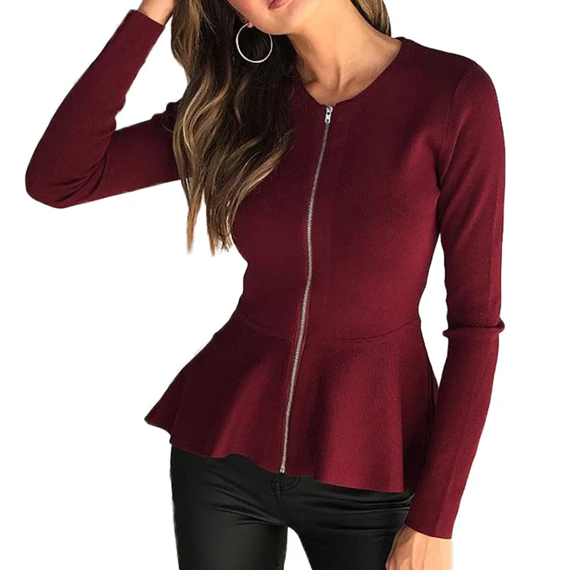 

Long Sleeve Zipper Red Blouse Women Spring Autumn Winter Shirt Female Ruffle Streetwear Casual Tops Lady Green Black Blue Tunic