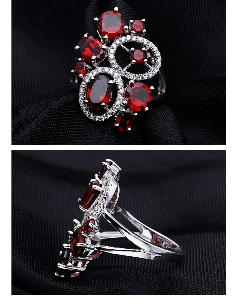 GEM'S BALLET, натуральный красный гранат, винтажный цветочный ювелирный набор, 925 пробы Серебряные Серьги с драгоценными камнями, набор колец для