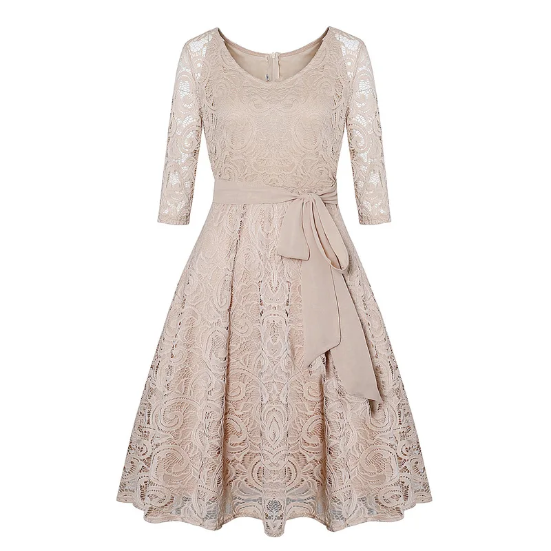

Vintage Lace Hollow Out Dress Women Fashion Evening Wedding Party A-line Dress 2019 Summer Female Clothing Vestidos Plus Size